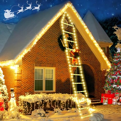 RDDAIPE LED-jultomte, stege, ljuskedja, 3 m LED, julbelysning, jultomte, stege utomhus med minnesfunktion, timer, 8 lägen, för inomhus, utomhus, julgran, fönster, juldekoration