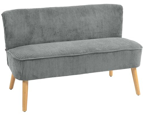 HOMCOM Modern Corduroy Double Seat Sofa w/Wood Frame Foam Padding Soft Comfortable Compact Couch Home Office Grey
