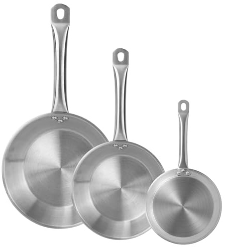 Set de 3 Sartenes Ø22Ø26Ø30cm en Acero inoxidable, Aptas para inducción y SIN antiadherente