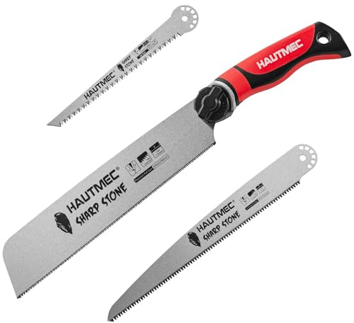 HAUTMEC 3-in-1 Hand Saw with 17TPI & 9TPI Japanese Pull Saw and 6TPI Jab Saw, Quick Tool-Free Blade Replacement, 4-Angle Cutting, Pro Woodworking Handsaw for Wood, PVC, Drywall – HTHDM25050