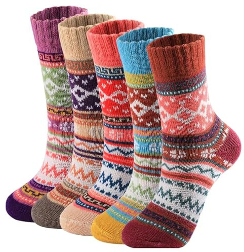 ZXTGBQ 5 Pares Calcetines Termicos Mujer Invierno, CCalcetines Lana Merino Mujerr, Colorido Calcetines Invierno Mujerz, CCalcetines Térmicos de Lana Cálidos para Mujerr, zCalcetines Mujer Inviernoo