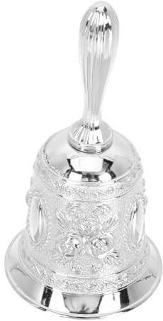 YARNOW Campana de Mano de Aleación de Zinc Color Plata, Adorno Multifuncional Elegante y Original para Ambientación en Restaurantes y Fiestas Navideñas