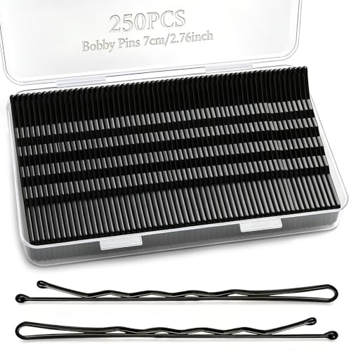 250PSC - Forcine grandi nere per capelli sottili, 7 cm di lunghezza, forcine per capelli Jumbo, con scatola portaoggetti, per donne e ragazze