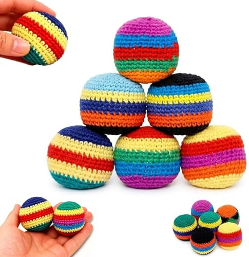 Tudegy 6PCS Knitted Footbag Sack,Handmade Footbag Sacks for Adults,Multicolored Crochet Geometric Pattern Foot Bag Kick Sack,for Outdoor Play, Party Games & Coordination Training