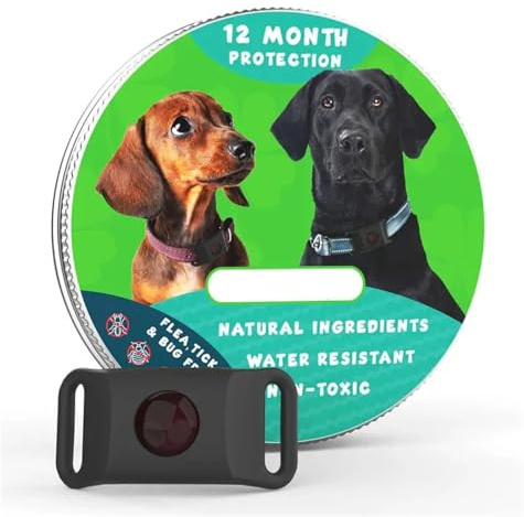 Ilumos Collare antipulci regolabile for animali domestici con oli essenziali - Protezione naturale antipulci e zecche for cani e gatti (1/2 pezzi)(Black,1pc)