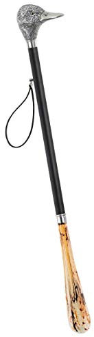 DELFA Design Schuhanzieher Schuhlöffel 70 cm mit silberner Ente als Griff - schwarzer Holzschaft mit Schlaufe - die elegante Anziehhilfe