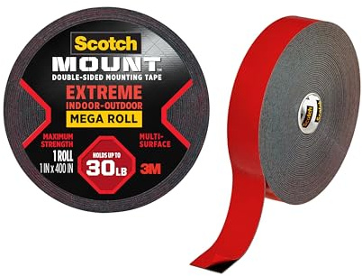 Scotch-Mount Double Sided Mounting Tape Heavy Duty, Black Extreme Mounting Tape, 1 Roll Adhesive Tape, 1 in x 400 in Wall Tape (33.3ft), Our Strongest Tape For Our Toughest Jobs (414H-Long-DC)