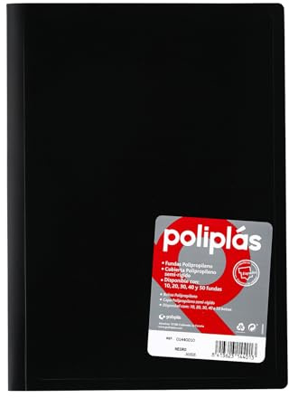 Grafoplas - Carpetas Fundas Plastico a4, Negro, 30 Forros Transparentes, Serie Poliplas Opaco, Fabricados en España, Tapas Flexibles, Perfecta para Archivar Documentos y Folios