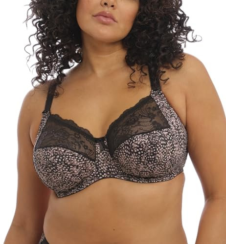 Elomi Women's Morgan Underwire Banded Bra with Stretch Lace, Ebony, 38K US