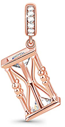 GNOCE Or Rose Plated Charms Pendentifs en Argent Sterling Forme de Sablier Perle Charms avec Oxyde de Zirconium Le Temps Passe Vite Compatible avec Bracelets et Colliers