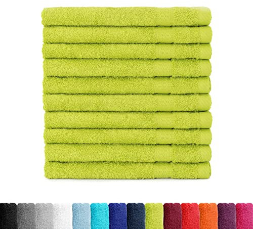 BaSaTex - Handtuch Set für Gäste 10er Pack - Frottee-Handtücher mit Aufhängeschlaufe aus weicher Baumwolle in 30x50cm - Waschtücher für Gäste Öko-Tex Made in Green Zertifiziert - Apfelgrün