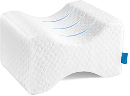 LESUMI Memory Foam Knee Pillow, Sleeping Leg Pillow, for Side Sleepers & Pregnant Women - for Spinal Alignment, Relief Sciatica, Knee, Back, Leg & Hip Pain, with Washable Cover & Travel Bag, White