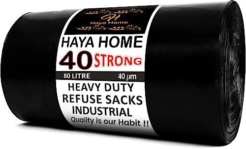 Haya Home - 40 bolsas de basura extrafuertes, gruesas y resistentes, bolsas de basura grandes, bolsas de basura de plástico negro, bolsas de basura para residuos, bolsas de basura con pedal oscilante