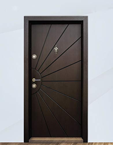 Porta Blindata Ingresso Moderna Portone Blindato Noce Con Cilindro Europeo Maniglia In Acciaio Inox Spioncino Serrature Antiscasso E Chiavi PL12 (Apertura interna sinistra)