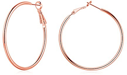 Josfeva 925 Sterling Silber Creolen, 50mm Rosegold Ohrringe Damen, Endless Huggie Rund Kreolen, Klapp-Ohrhänger für Frauen Mädchen