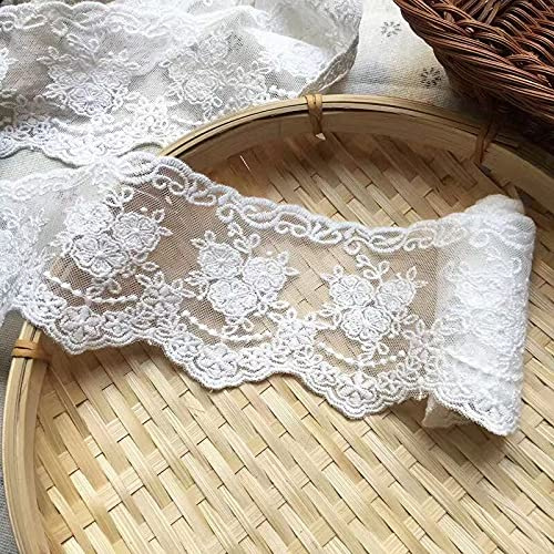 Sourcemall Ruban de bordure en dentelle, ruban délicat pour travaux manuels, couture, robe de mariée, appliques décoratives, 8,4 cm de large, 4,6 m/lot (blanc)