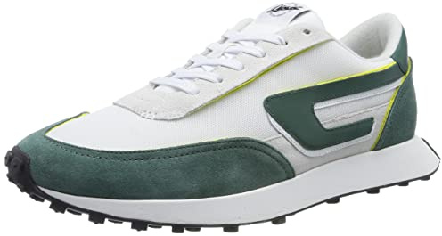 Diesel S-Racer - Zapatos con Cordones para Hombre, Blanco Blanco Verde, 40 EU