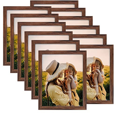 EXYGLO Brown 10x8 Photo Frames Set of 12, Multiple Picture Frames 8x10 with Real Glass, 8x10 Photo Frame for Wall & Tabletop Display