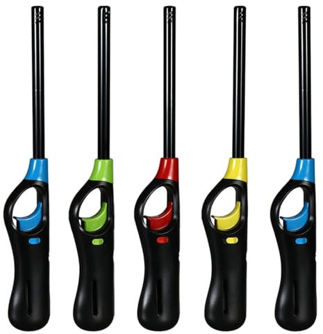 BML 5 x Multipack Large Refillable BBQ Lighter Saftey Gas Suitable for Indoor and Outdoor BBQ, Candles, Camping, Cooking and Stoves Assorted Colours