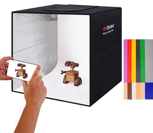 ClocTeck Photo Studio Light Box,16'' x 16'' Photo Shooting Tent kit, 160pcs LED, 3 Color Temperatures Adjustable with CRI >90, 6 Photo Backdrops- Sided Color Backgrounds for Small Size Products…