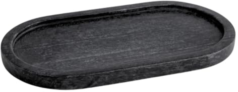 EHC Natural Marble Bathroom Vanity Tray, Decorative Oval Countertop Sink Storage Organiser for Cosmetics, Perfume, Candles, Home Decor - Black, 30 x 15 x 2 cm