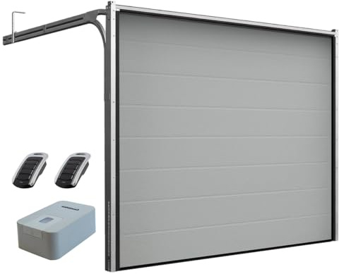 DoorHan Porta sezionale da garage con operatore e trasmettitore manuale | Per l'auto montaggio | Dimensioni selezionabili | 5 Colori (RAL 9006 (Argento), Larghezza 2375 mm x Altezza 2030 mm)
