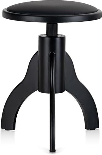 Classic Cantabile Pianohocker - Höhenverstellbar 47-60 cm - Spindelmechanik - Sitzfläche Ø 34 cm - Echtholz, Kunstlederbezug - Zeitloses Design in Schwarz Matt