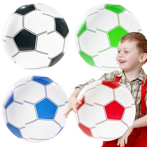 UILYNIU 4 Pièces Ballon Foot Gonflable, Ballons de Football Enfants, Ballons de Plage Gonflables Portables Ballon Piscine Boule Gonflable pour Jeux de Plage Jouet de Piscine Extérieur Fête Été (4PCS)