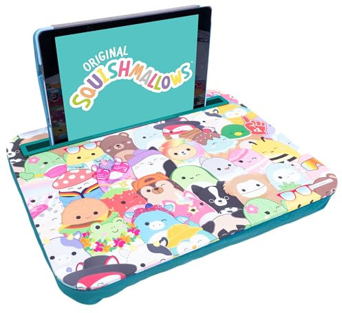 Fizz Creations Squishmallows Lap Tray. Kids Lap Desk Tray with Tablet Holder. Lap Trays with Bean Bag cushion. Lap Tray with Cushion Teal Coloured Squishmallow Laptray