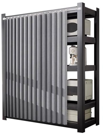 Aocet Schrankvorhang für Küche, staubdichten Vorhang für offenes Regal, Regalvorhang mit Schiebeschiene, Schrank Vorhang zum Schießen – selbstklebend, wasserdicht, einstellbar (grau, Schrank B 50 x H