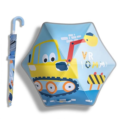 BAODINI Kids UV and Rain Umbrella Sun Protection With Round Edges for Boys Girls Toddlers Easy Grp Curved Handle Stick Umbrella with Reflective Strip