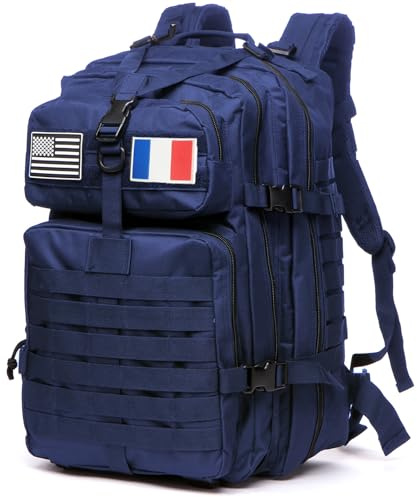 GUJOIN Sac À Dos Tactique 50 Litres - Grande Capacité Système MOLLE Militaire Imperméable Idéal Pour Urgences De 3 Jours Chasse Randonnée Et Camping Sac À Dos Pour De Plein Air (Bleu marine foncé)