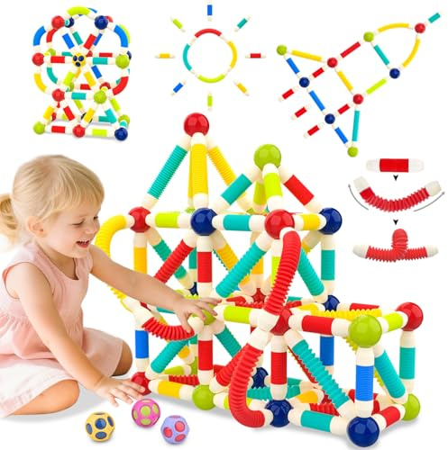 nicknack Magnetic Building Telescopic Stick Toy for 3-8 Year Old Kids, 67Pcs Magnetic Building Blocks Magnet Stacking Toys Set Educational Sensory Toys Birthday Gift for Boys Girls
