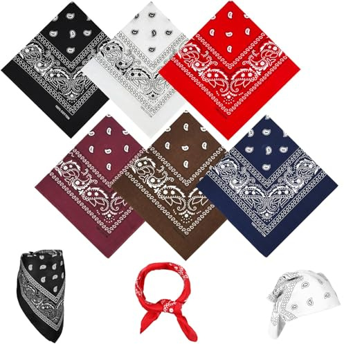 WUBAYI Lot de 6 bandanas à imprimé cachemire – Bandana unisexe pour cheveux pour homme et femme, écharpe carrée de 55 cm (6 couleurs)