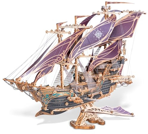 FUNPOLA Puzzle 3D in legno Modello di Nave Pirata – Kit di costruzione di veliero, avventura, decorazione per la casa, regalo creativo per adulti e ragazzi (Viola)