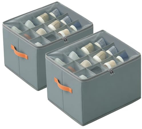 Omtofo Scatole per Scarpe 2 Pezzi, Adatto per 12-24 Paia, Organizer Salvaspazio Pieghevole, Maniglie, Coperchio Trasparente, Contenitori Scarpiera Impilabile per Camera da Letto Ingresso Armadio