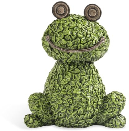 pechpell Green Leaves Frog Figurine for Plant Pot, 5.3 Resin Fairy Frog Garden Decor Small Statue, Spring Outdoor Yard Patio Lawn Indoor Table Shelf Office Desk Home Decorations, Gifts for Women