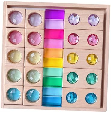 harayaa Wooden GEM Blocks Building Blocks Set Fine Motor Skills with Storage Tray Boys Girls Birthday Gift Stacking Game for Kids
