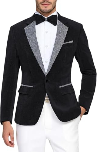 Abito con glitter da uomo, per smoking e Capodanno, per feste, elegante, a maniche lunghe, da discoteca, anni '70, anni '80, lucido, slim fit, costume da carnevale