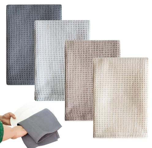 HAPZUR Paños de Cocina Algodón 4uds 45x65cm, Gofre Súper Absorbentes, 4 Colores para Trapos de Cocina Duraderos y sin Pelusa en tu Hogar