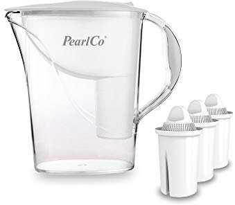 Standard-Wasserfilter PearlCo (weiß) mit 3 Classic Filterkartuschen - Reduzierung von Kalk, Chlor, Blei & Kupfer - kompatibel zu Brita Classic - Made in EU