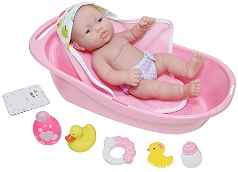 JC Toys - La Newborn | 10 piece Layette Deluxe Bathtub Gift Set | 12.5 Life-Like Vinyl Newborn Doll with Accessories | Pink | Waterproof | Ages 2+ (18370)