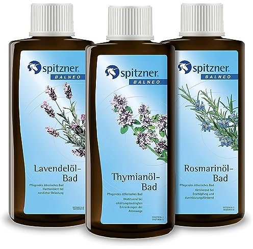 Spitzner Badezusatz Set Südländische Lebensart (3 x 190 ml) - Gesundheitsfördernder Badewannenzusatz in den Sorten Thymianöl-Bad, Rosmarinöl-Bad und Lavendelöl-Bad