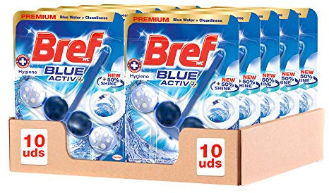 Bref Blue Activ Cloro Cesta WC (pack de 10 unidades), limpia baño para un WC siempre limpio y fresco, limpiador de baños con fórmula antical que elimina la suciedad