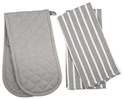 Penguin Home - Set 3 Pezzi: Guanto Da Forno & Strofinacci - 100 % Cotone, Design Elegante - Morbidi, Durevoli Ed Assorbenti - Lavabili a mano - Grigio