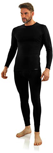 sesto senso Biancheria Intima Uomo Cotone Set Termica Funzionale Maglia Maniche Lunghe Pantaloni Lunghi L Nero