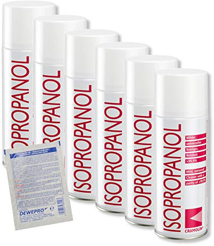 ISOPROPANOL - 6x 200ml Spraydose - Isopropylalkohol - hochreines Lösungsmittel - Reinheit > 99,9% - Universalreiniger - Cramolin - 4021411 inkl. 1 St. DEWEPRO® SingleScrubs - 2-Propanol IPA