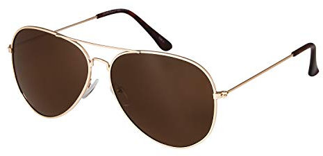 Ultra Pilot Sunglasses - Adults Gold Frame with Brown Lenses Mens and Womens Sunglasses Metal Framed Retro 80s Classic Style Sunglasses Women Men UV400 Protection Navigator Pilot Glasses Sun Glasses