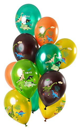 Folat 68870 Ballons Dinosaure Vert Métallique 30cm - 12 piècesLatex Ballons convient á Hélium pour Décoration de Fête