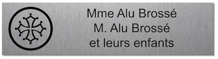 Placa grabada para nombre y número buzón cruz occitane autoadhesiva, 10x2,5cm personalizada 1-3 líneas Alu cepillado